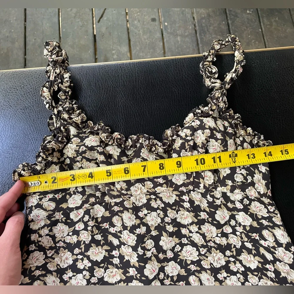 Rare Anna Sui Floral 90s Mini Dress Size 2 Fashion 8212143 Black Flowers Dogwood - Picture 12 of 12